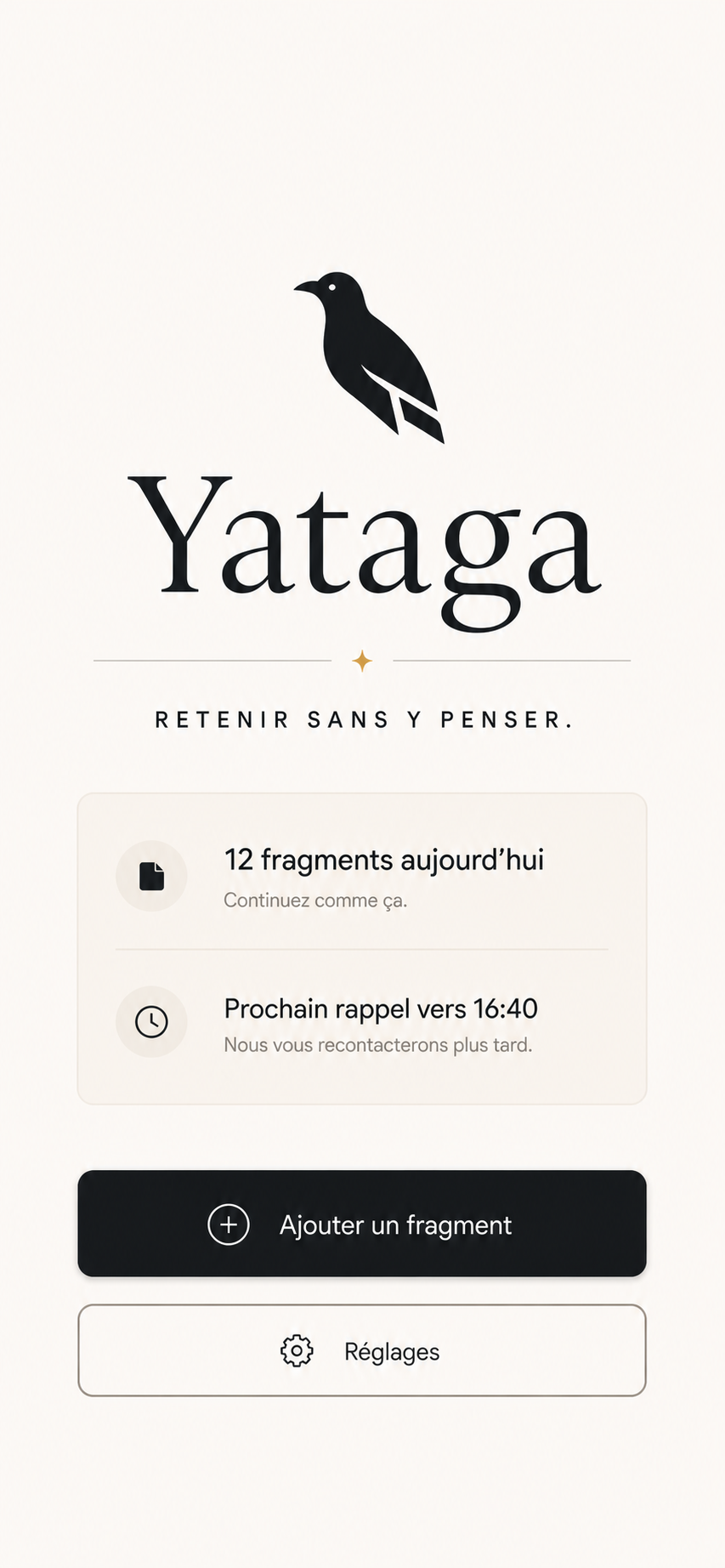 Écran d’accueil de Yataga